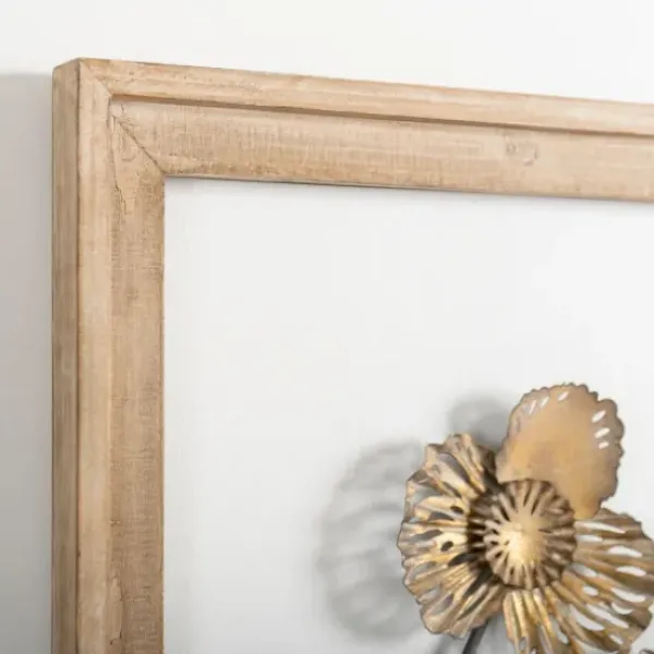 Wall Plaques-Kirkland's Home Wood Gold Metal Flowers I Wall Plaque Gold/Tan