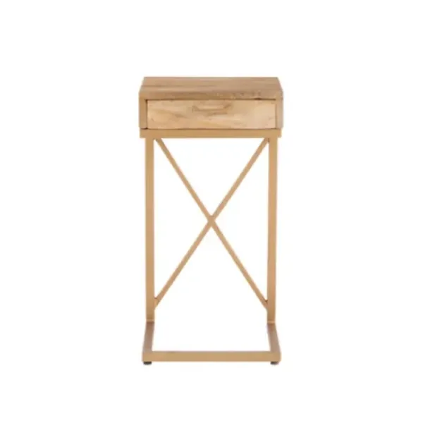 Accent & End Tables-Kirkland's Home Wood Gold Metal X-Frame Base C Table Tan
