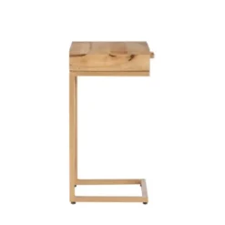 Accent & End Tables-Kirkland's Home Wood Gold Metal X-Frame Base C Table Tan