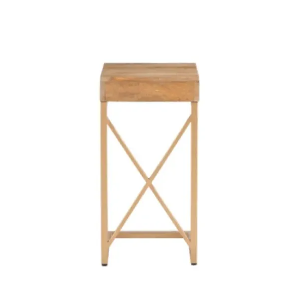 Accent & End Tables-Kirkland's Home Wood Gold Metal X-Frame Base C Table Tan