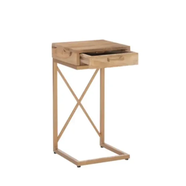 Accent & End Tables-Kirkland's Home Wood Gold Metal X-Frame Base C Table Tan