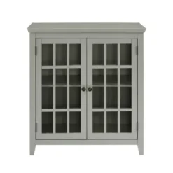 Cabinets & Sideboards-Kirkland's Home Wood Grid 2-Door Accent Cabinet Gray