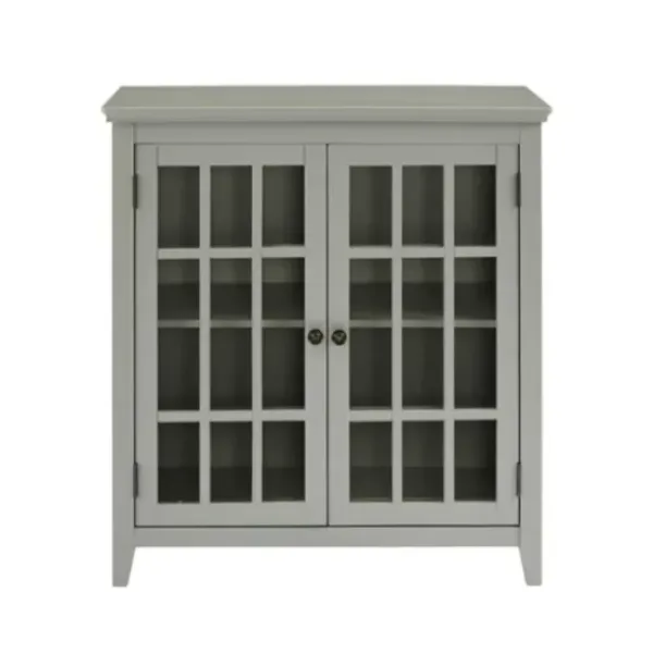 Cabinets & Sideboards-Kirkland's Home Wood Grid 2-Door Accent Cabinet Gray