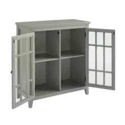 Cabinets & Sideboards-Kirkland's Home Wood Grid 2-Door Accent Cabinet Gray