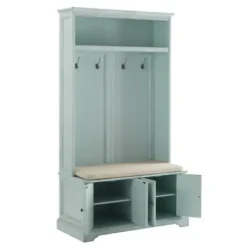 Entryway Furniture-Kirkland's Home Wood Hall Tree With Cushioned Bench Blue