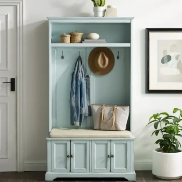 Entryway Furniture-Kirkland's Home Wood Hall Tree With Cushioned Bench Blue