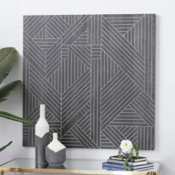 Wall Plaques-Kirkland's Home Wood Intersecting Carved Lines Wall Plaque Black