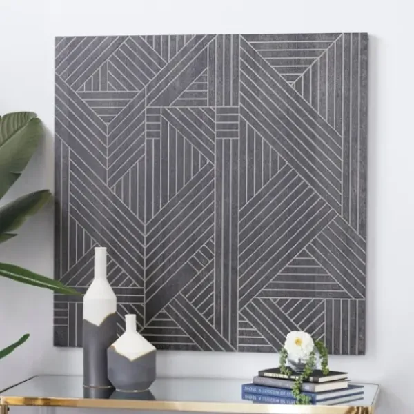Wall Plaques-Kirkland's Home Wood Intersecting Carved Lines Wall Plaque Black