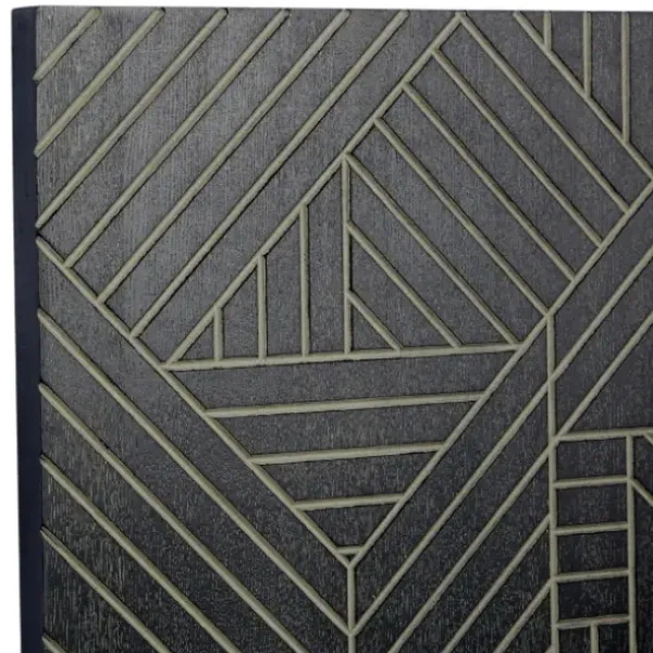 Wall Plaques-Kirkland's Home Wood Intersecting Carved Lines Wall Plaque Black
