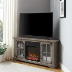 Tv Stands & Media Consoles-Kirkland's Home Wood Led Fireplace Media Cabinet Gray