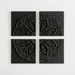 Wall Plaques-Kirkland's Home Wood Medallion 4-Pc. Wall Plaque Set Black
