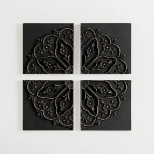 Wall Plaques-Kirkland's Home Wood Medallion 4-Pc. Wall Plaque Set Black