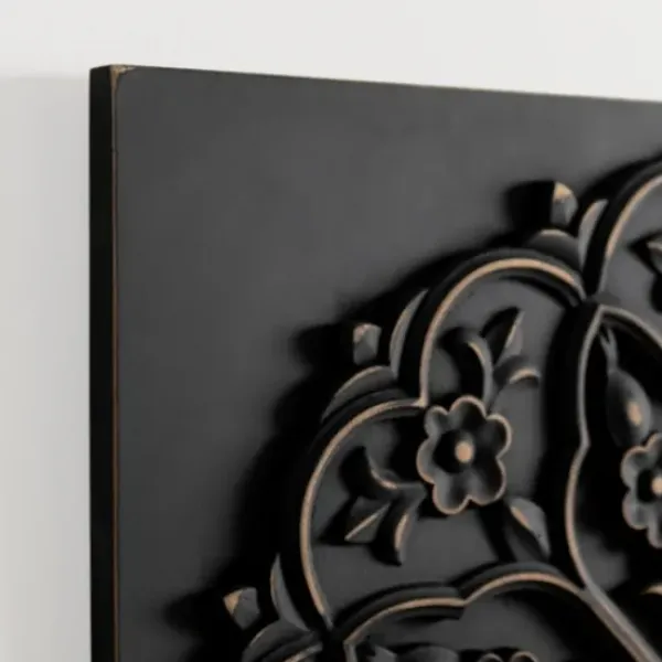 Wall Plaques-Kirkland's Home Wood Medallion 4-Pc. Wall Plaque Set Black