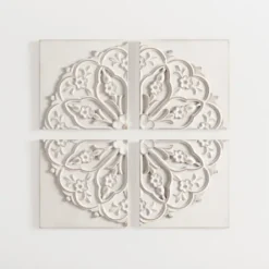 Wall Plaques-Kirkland's Home Wood Medallion 4-Pc. Wall Plaque Set White