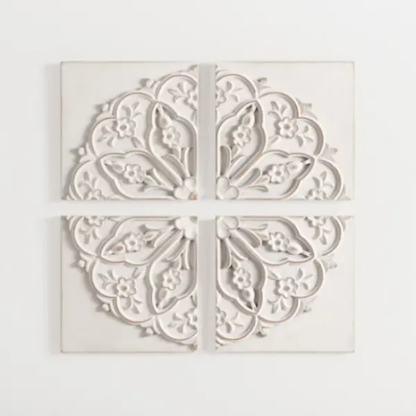 Wall Plaques-Kirkland's Home Wood Medallion 4-Pc. Wall Plaque Set White
