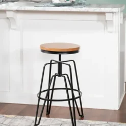 Bar Stools & Counter Height Stools-Kirkland's Home Wood Metal Black Industrial Adjustable Stool Brown
