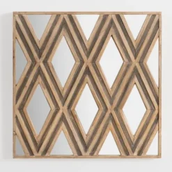 Wall Plaques-Kirkland's Home Wood Mirrored Diamond Panel Wall Plaque Brown/Gray
