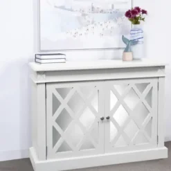 Cabinets & Sideboards-Kirkland's Home Wood Mirrored 2-Door Cabinet White