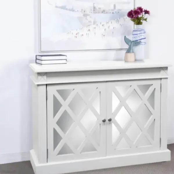 Cabinets & Sideboards-Kirkland's Home Wood Mirrored 2-Door Cabinet White