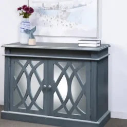 Cabinets & Sideboards-Kirkland's Home Wood Mirrored 2-Door Cabinet Blue