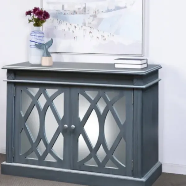 Cabinets & Sideboards-Kirkland's Home Wood Mirrored 2-Door Cabinet Blue