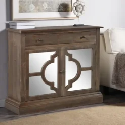 Cabinets & Sideboards-Kirkland's Home Wood Mirrored 2-Door Cabinet Brown