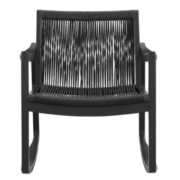 Accent Chairs-Kirkland's Home Wood Modern Woven Rocking Chair Black