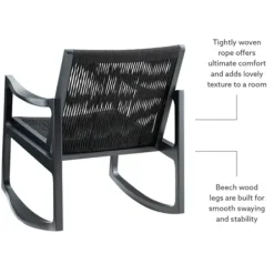 Accent Chairs-Kirkland's Home Wood Modern Woven Rocking Chair Black