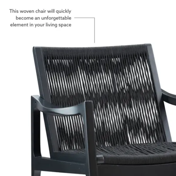Accent Chairs-Kirkland's Home Wood Modern Woven Rocking Chair Black
