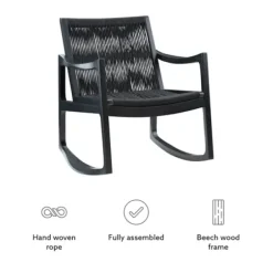 Accent Chairs-Kirkland's Home Wood Modern Woven Rocking Chair Black