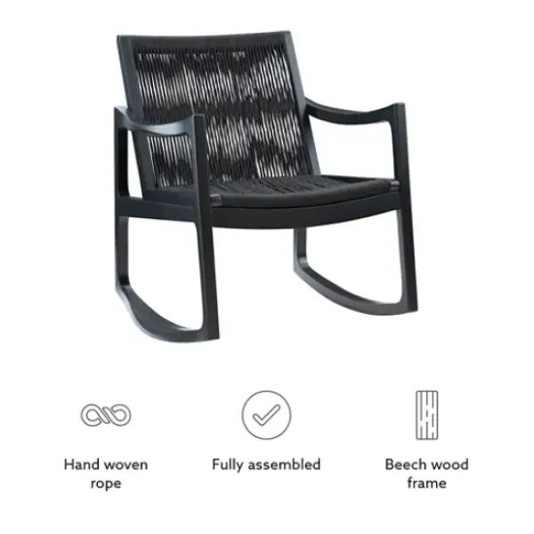Accent Chairs-Kirkland's Home Wood Modern Woven Rocking Chair Black