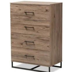 Dressers & Chests-Kirkland's Home Wood Oak Finish 4-Drawer Chest Brown