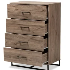 Dressers & Chests-Kirkland's Home Wood Oak Finish 4-Drawer Chest Brown