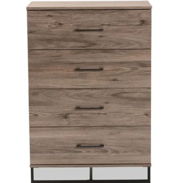 Dressers & Chests-Kirkland's Home Wood Oak Finish 4-Drawer Chest Brown