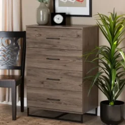 Dressers & Chests-Kirkland's Home Wood Oak Finish 4-Drawer Chest Brown