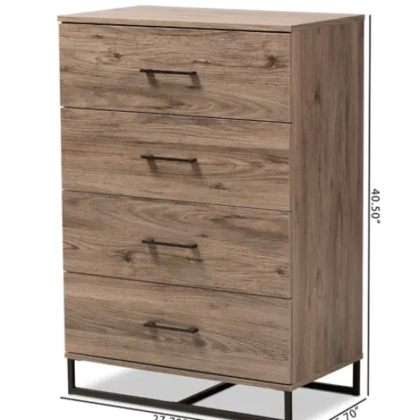 Dressers & Chests-Kirkland's Home Wood Oak Finish 4-Drawer Chest Brown