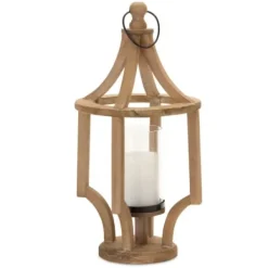 Lanterns-Kirkland's Home Wood Open Frame Candle Holder Lantern Tan