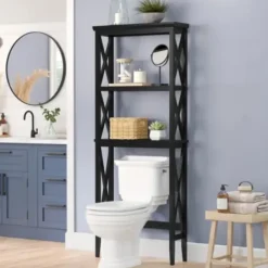 Bathroom Furniture-Kirkland's Home Wood Over-Toilet 3-Tier Shelf Black