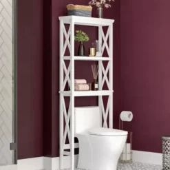 Bathroom Furniture-Kirkland's Home Wood Over-Toilet 3-Tier Shelf White