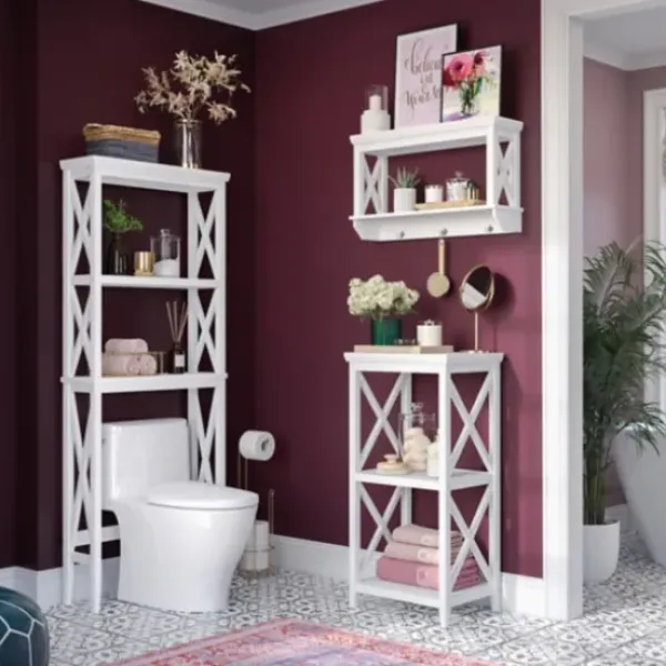 Bathroom Furniture-Kirkland's Home Wood Over-Toilet 3-Tier Shelf White