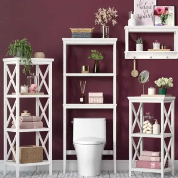 Bathroom Furniture-Kirkland's Home Wood Over-Toilet 3-Tier Shelf White