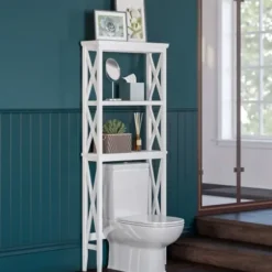 Bathroom Furniture-Kirkland's Home Wood Over-Toilet 3-Tier Shelf White