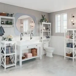 Bathroom Furniture-Kirkland's Home Wood Over-Toilet 3-Tier Shelf White