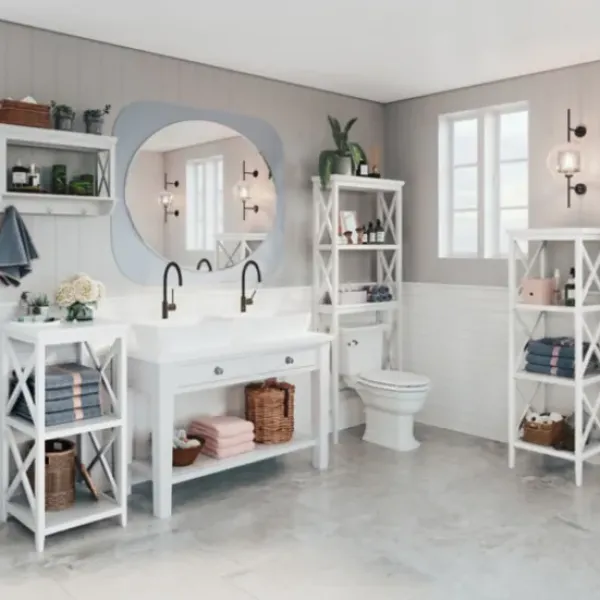 Bathroom Furniture-Kirkland's Home Wood Over-Toilet 3-Tier Shelf White