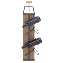 Wall Storage-Kirkland's Home Wood Panel Black Metal Wine Rack Brown