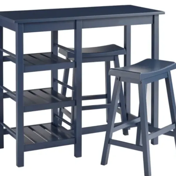 Dining Sets-Kirkland's Home Wood 3-Pc. Counter Table And Stools Set Blue
