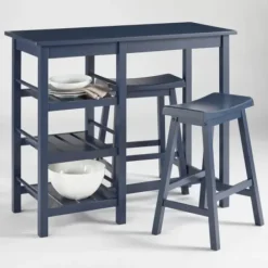 Dining Sets-Kirkland's Home Wood 3-Pc. Counter Table And Stools Set Blue