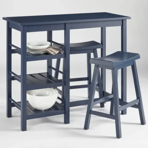 Dining Sets-Kirkland's Home Wood 3-Pc. Counter Table And Stools Set Blue