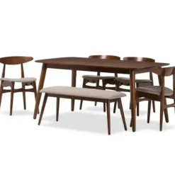 Dining Tables-Kirkland's Home Wood 6-Pc. Mid-Century Modern Dining Set Brown
