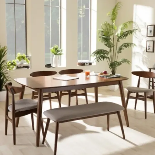 Dining Tables-Kirkland's Home Wood 6-Pc. Mid-Century Modern Dining Set Brown